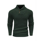 Men’s Textured Stand Collar Sweater – Wool Blend, Slim Fit for Business/Leisure