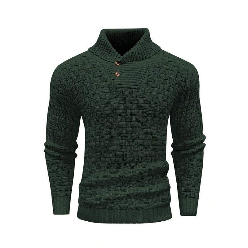 Men’s Textured Stand Collar Sweater – Wool Blend, Slim Fit for Business/Leisure
