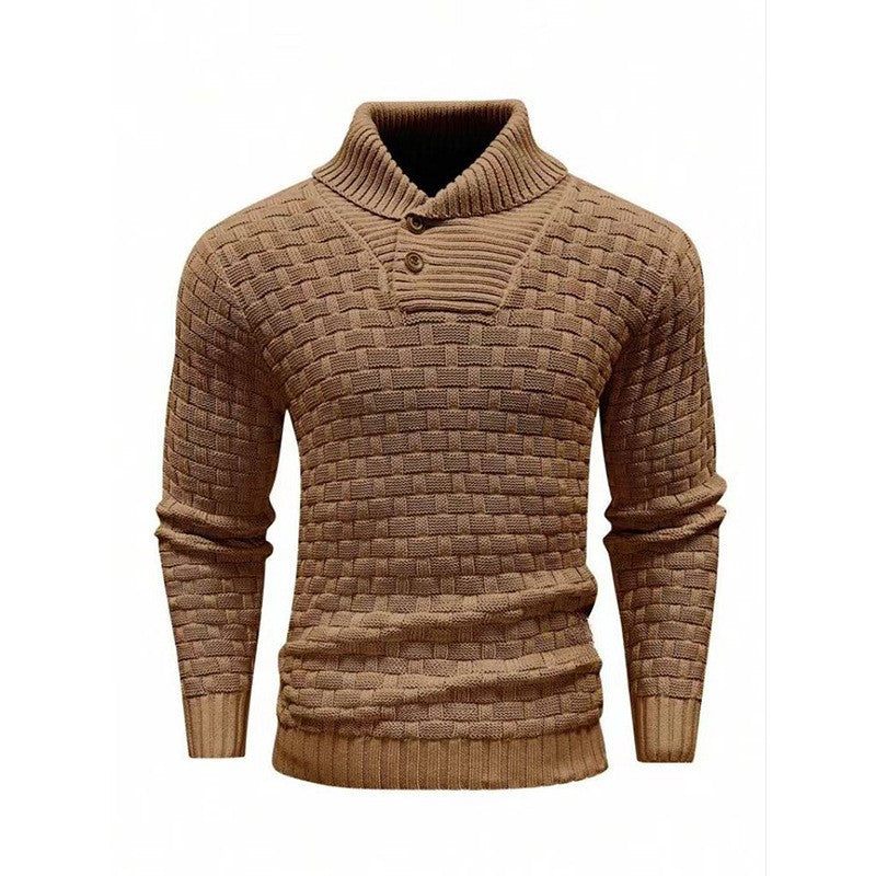 Men’s Textured Stand Collar Sweater – Wool Blend, Slim Fit for Business/Leisure