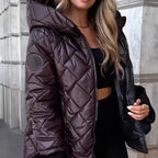 Women's Diamond Quilted Puffer Jacket – Retro Faux Fur Trim Hood, 90% Down Fill, -25℃ Warm for Holiday Gatherings & Urban Commute