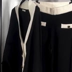 Women's Puff Sleeve Color-Block V-Neck Top ＆ Pants 2-Piece Set