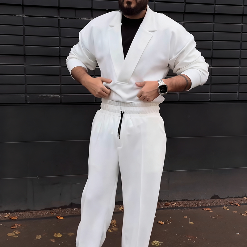 Men's Retro Casual Lapel Top & Drawstring Pants Set – Cotton-Linen Blend, Relaxed Fit for Weekend Brunch & Daily Errands