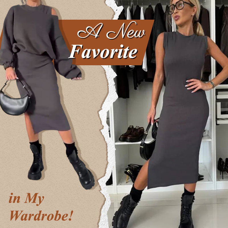💃HOT SALE 49% OFF🍂🌟Chic & Cozy! Women's Sweatshirt + Sleeveless Dress 2-Piece Set