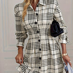 💫 French-Inspired Plaid A-Line Dress – Women’s Graceful Silhouette, Effortless Charm for Any Occasion!