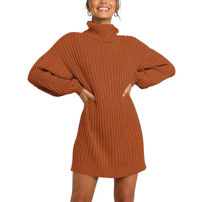 🌟Hot Sale 49% OFF🌟Women's Turtleneck Long Lantern Sleeve Loose Sweater Dress