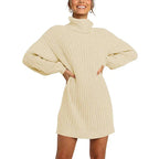 🌟Hot Sale 49% OFF🌟Women's Turtleneck Long Lantern Sleeve Loose Sweater Dress