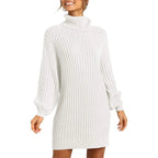 🌟Hot Sale 49% OFF🌟Women's Turtleneck Long Lantern Sleeve Loose Sweater Dress