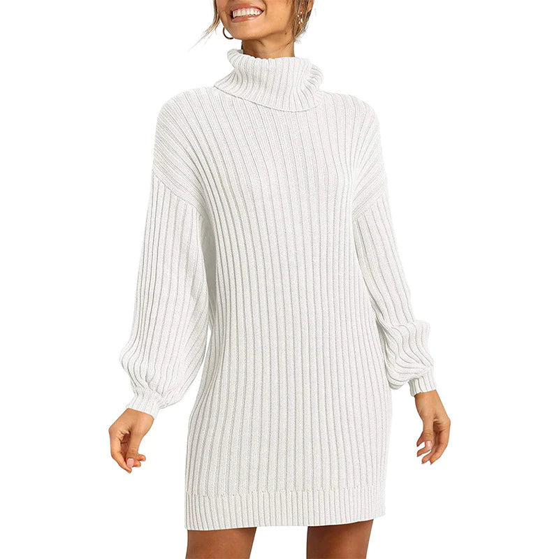 🌟Hot Sale 49% OFF🌟Women's Turtleneck Long Lantern Sleeve Loose Sweater Dress
