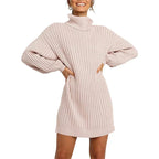 🌟Hot Sale 49% OFF🌟Women's Turtleneck Long Lantern Sleeve Loose Sweater Dress