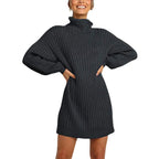 🌟Hot Sale 49% OFF🌟Women's Turtleneck Long Lantern Sleeve Loose Sweater Dress