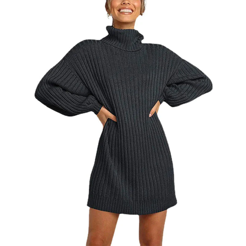 🌟Hot Sale 49% OFF🌟Women's Turtleneck Long Lantern Sleeve Loose Sweater Dress