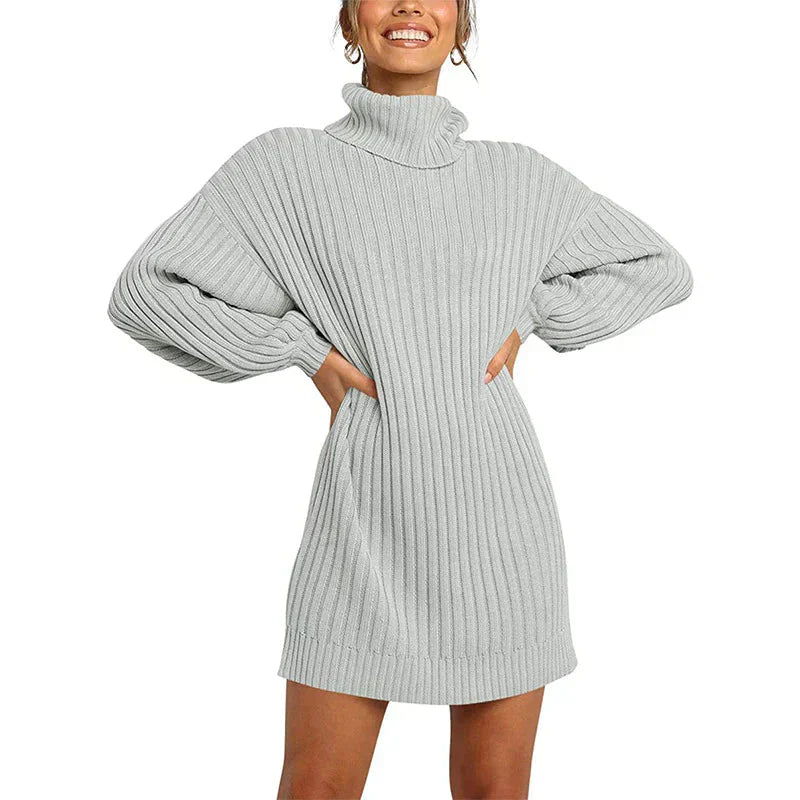 🌟Hot Sale 49% OFF🌟Women's Turtleneck Long Lantern Sleeve Loose Sweater Dress