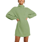 🌟Hot Sale 49% OFF🌟Women's Turtleneck Long Lantern Sleeve Loose Sweater Dress