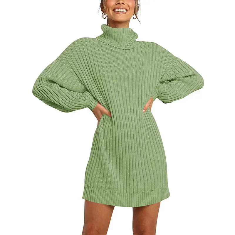 🌟Hot Sale 49% OFF🌟Women's Turtleneck Long Lantern Sleeve Loose Sweater Dress