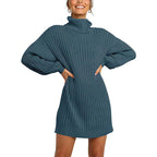 🌟Hot Sale 49% OFF🌟Women's Turtleneck Long Lantern Sleeve Loose Sweater Dress