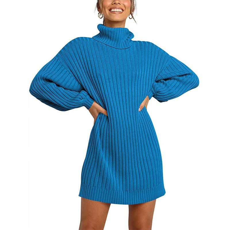 🌟Hot Sale 49% OFF🌟Women's Turtleneck Long Lantern Sleeve Loose Sweater Dress
