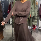 💖 50% DISCOUNT! Romantic Knit & Tulle Mesh Dress – Feminine Elegance, Perfect for Date/Night Out