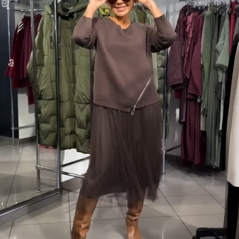 💖 50% DISCOUNT! Romantic Knit & Tulle Mesh Dress – Feminine Elegance, Perfect for Date/Night Out