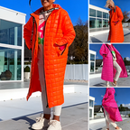 🎀 Elegant Long Quilted Hooded Down Coat – Slim Waist Design, Warm & Stylish, Elevate Winter Outfits!