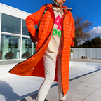 🎀 Elegant Long Quilted Hooded Down Coat – Slim Waist Design, Warm & Stylish, Elevate Winter Outfits!