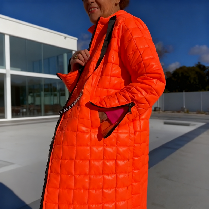 🎀 Elegant Long Quilted Hooded Down Coat – Slim Waist Design, Warm & Stylish, Elevate Winter Outfits!