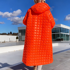 🎀 Elegant Long Quilted Hooded Down Coat – Slim Waist Design, Warm & Stylish, Elevate Winter Outfits!