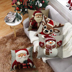 🎄⛄ Festive Christmas Character Pillow Cover – Santa/Snowman Prints, Instant Holiday Vibes for Your Sofa!