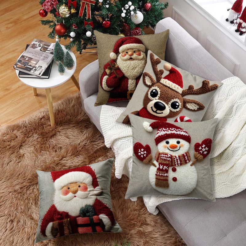🎄⛄ Festive Christmas Character Pillow Cover – Santa/Snowman Prints, Instant Holiday Vibes for Your Sofa!
