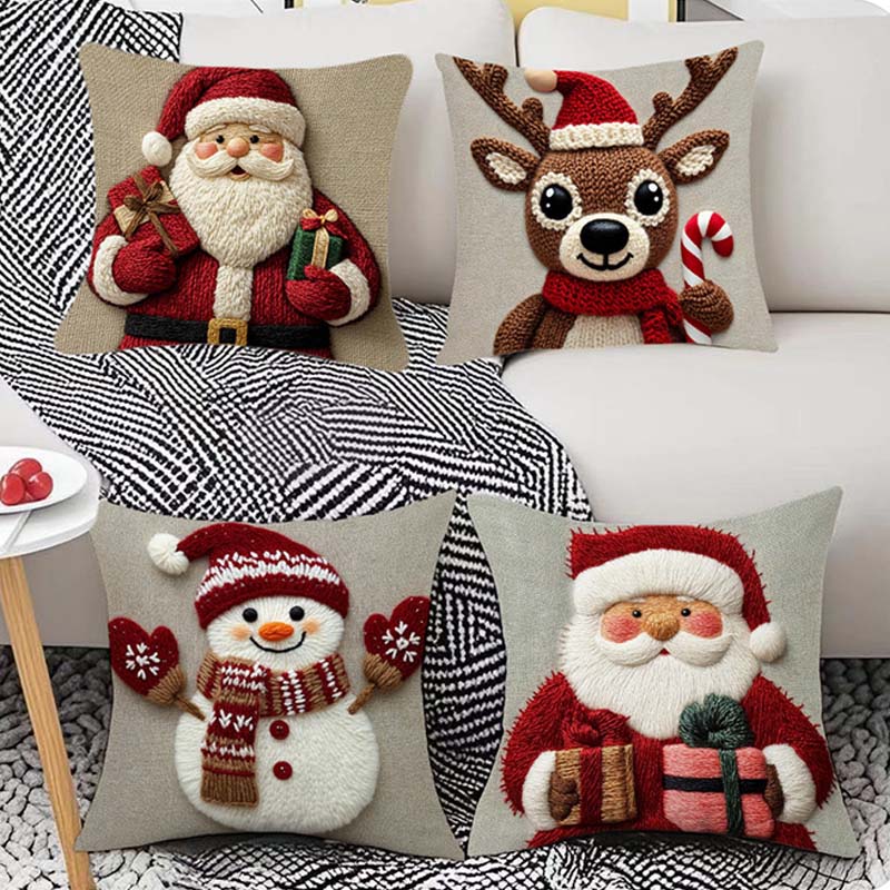 🎄⛄ Festive Christmas Character Pillow Cover – Santa/Snowman Prints, Instant Holiday Vibes for Your Sofa!