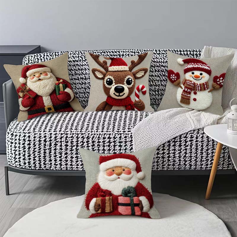 🎄⛄ Festive Christmas Character Pillow Cover – Santa/Snowman Prints, Instant Holiday Vibes for Your Sofa!