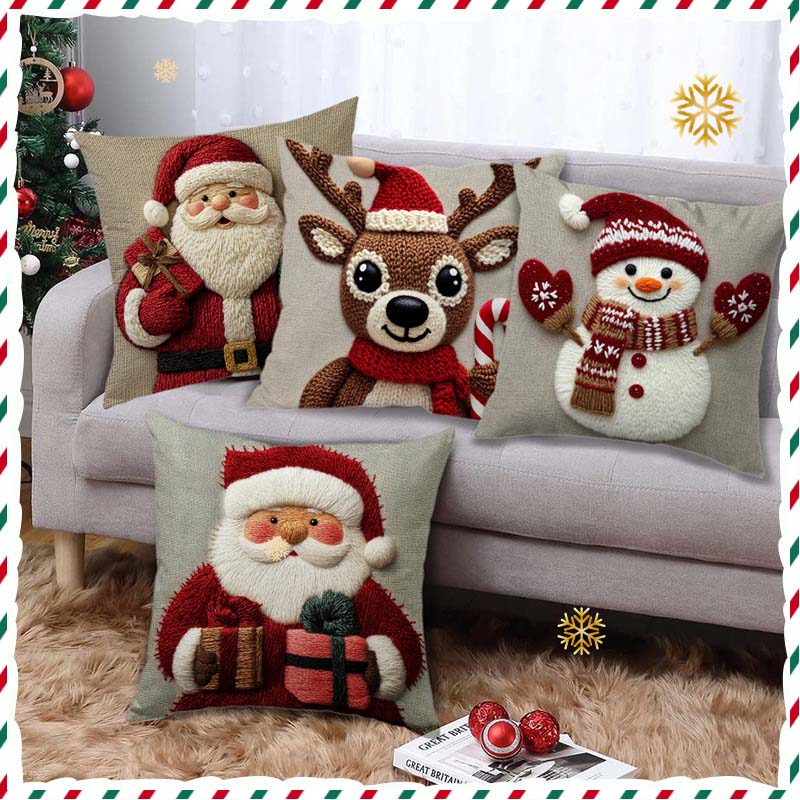 🎄⛄ Festive Christmas Character Pillow Cover – Santa/Snowman Prints, Instant Holiday Vibes for Your Sofa!
