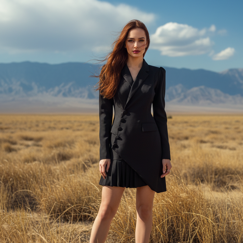 ✨ Button-Front Pleated Mini Blazer Dress – Sharp Tailoring & Playful Pleats, Perfect for Office & Dates!