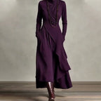 👗 Women's Elegant High-Neck Asymmetrical Maxi Dress – Draped Design for Effortless Charm!