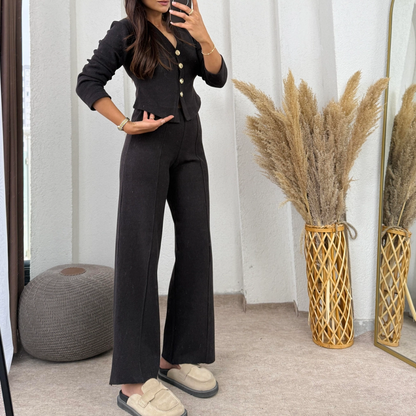 🧶 Women’s Casual Knitted Cardigan & Pants 2-Piece Set - Soft Stretchy Fabric for Daily Wear