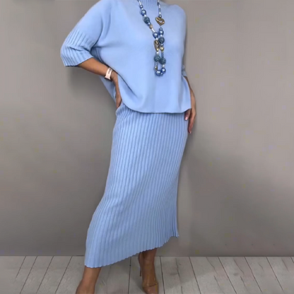 🧶 Elegant Knit Sweater & Midi Skirt 2-Piece Set - Soft Skin-Friendly Fabric for Daily Wear