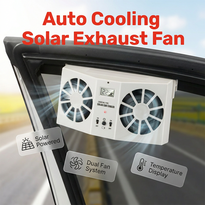 (Solarenergie betrieben, stromlos nutzen)🚗Solarbetriebener Auto-Abluftventilator – Doppel-Turbo-Belüftung & Temperaturanzeige☀️