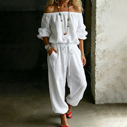 Neu eingetroffen✨🌸 Eleganter schulterfreier Jumpsuit mit weitem Bein