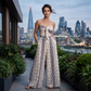 Damen-Jumpsuit mit großem Bein, trägerloser geometrischer Bedruckung