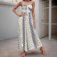 Damen-Jumpsuit mit großem Bein, trägerloser geometrischer Bedruckung