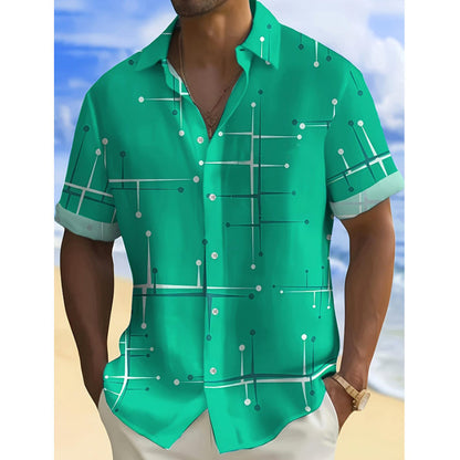 ☀️ 👔 Herren Geometrisches Muster Kurzarmhemd – Locker sitzend, weich & luftig – Perfekt für Urlaub & heiße Tage ✨