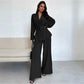 2-teiliges Set für Damen: elegantes Oberteil mit V-Ausschnitt und Hose mit weitem Bein