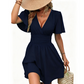 Women's Deep V-Neck Ruffle Sleeve Dress
