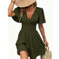 Women's Deep V-Neck Ruffle Sleeve Dress