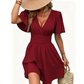 Women's Deep V-Neck Ruffle Sleeve Dress
