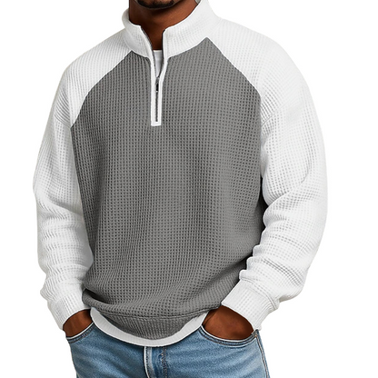 📢📢50%Rabatt!!!🎉✨Herren‑Waffelstrick‑T‑Shirt mit Viertel‑Reißverschluss, langarm, atmungsaktiv, bequemes Freizeitoberteil für Herbst und Winter