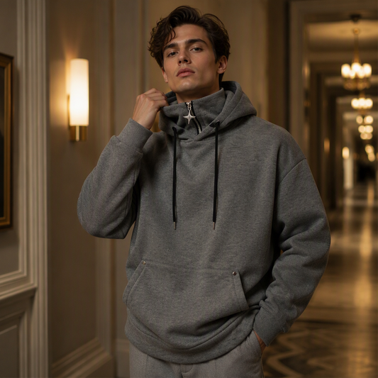 Herren Casual Hoodie mit hohem Kragen, lockere Passform