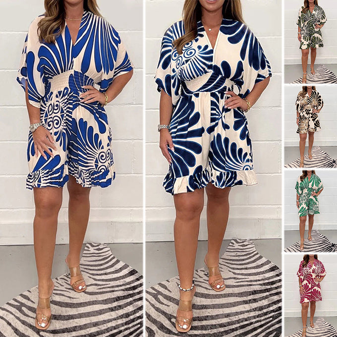 💕Last day! Only £12.98 - Women's Plant - Printed Casual Short Jumpsuit